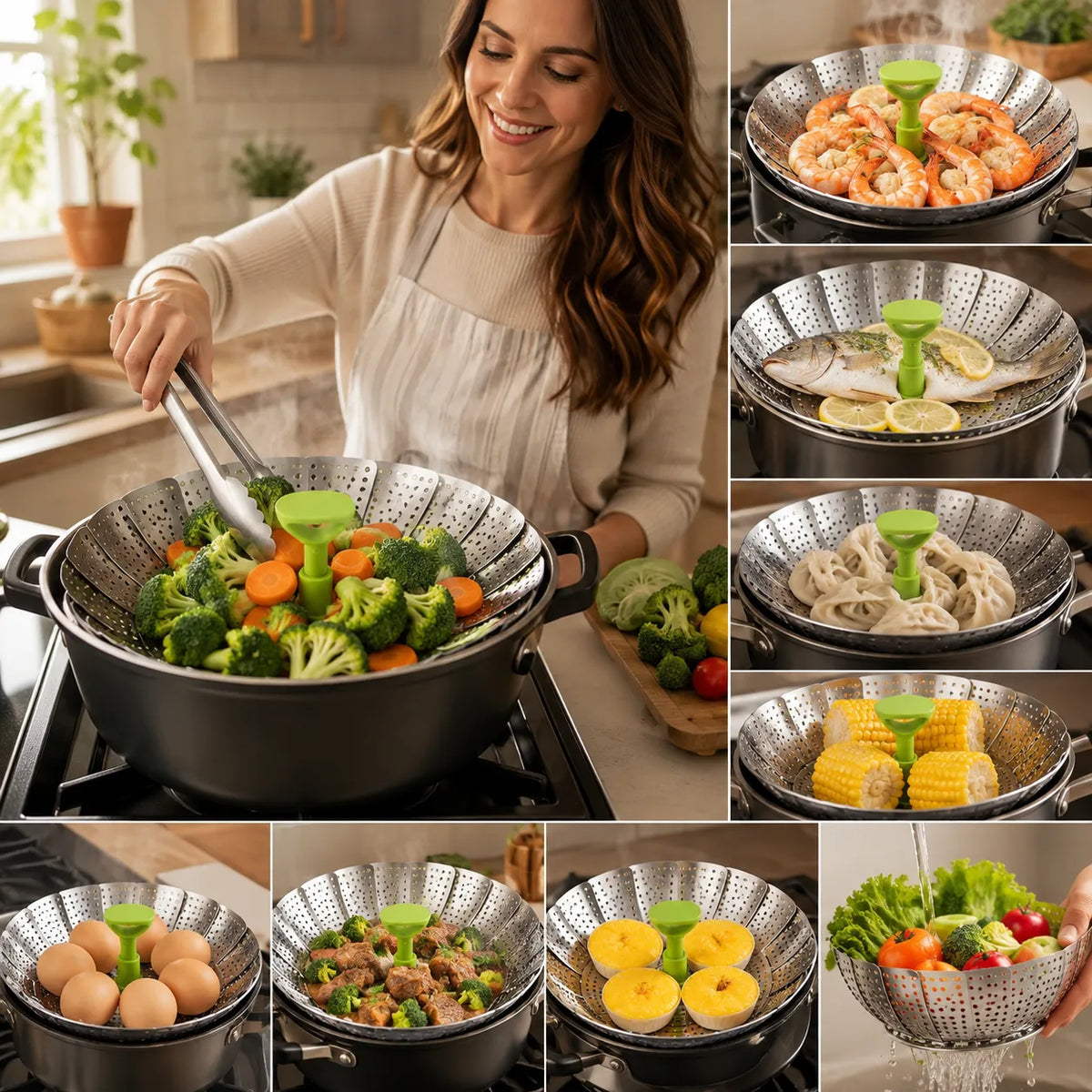 Expandable Stainless Steel Folding Steamer Basket